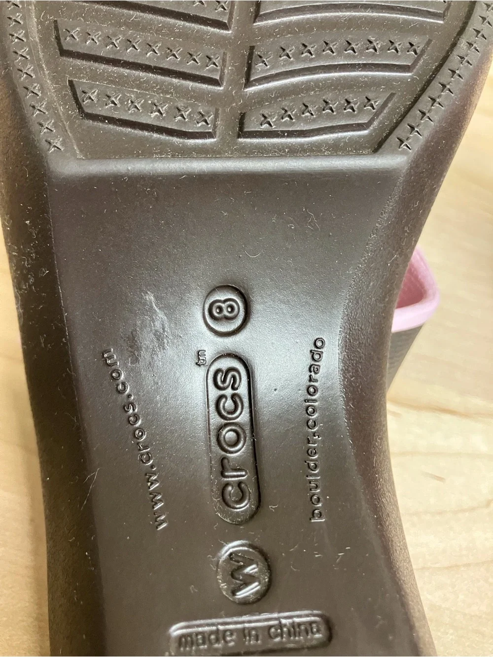 CROCS Two-Strap Slide Sandals in Light Pink and Dark Brown
